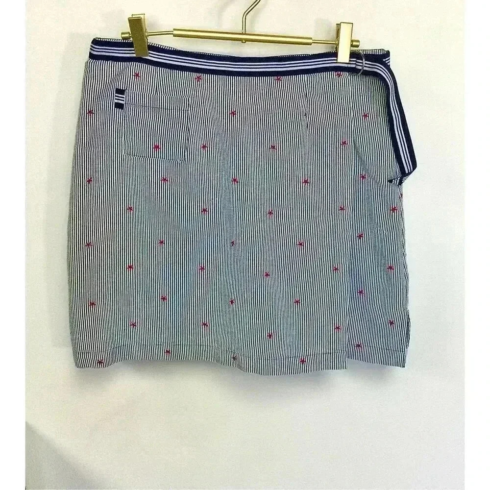 Vintage Sag Harbor Sport Womens 12P A Line Stripe Skort Red White Blue Back Zip